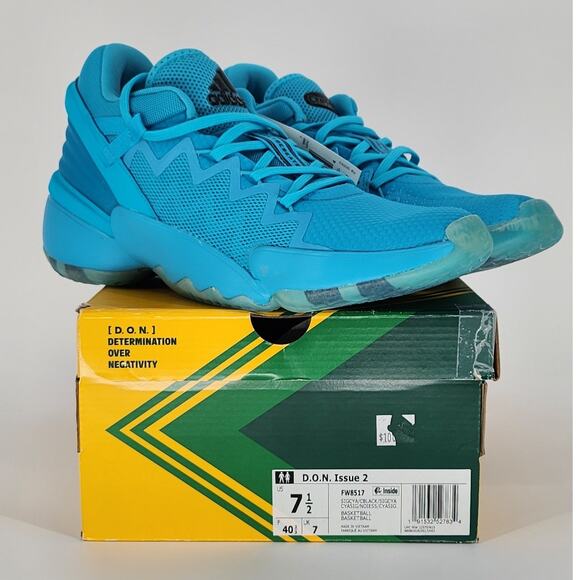Adidas D.O.N. Issue 2 Crayola Signal Cyan Sky Blue Sneakers – NWT Size 7.5 - Picture 11 of 11